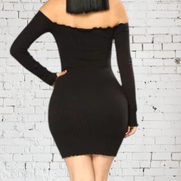 NWT Jacklyn Off Shoulder Mini Dress Ribbed Polyester Spandex - Picture 2 of 7